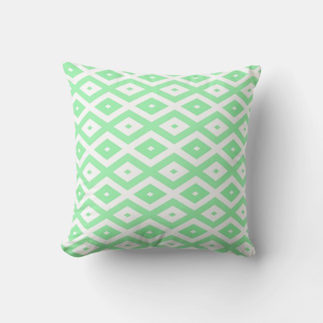 Green and white diamond pattern cushion (Front)