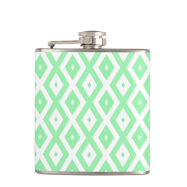 Green and white diamond pattern hip flask (Front)