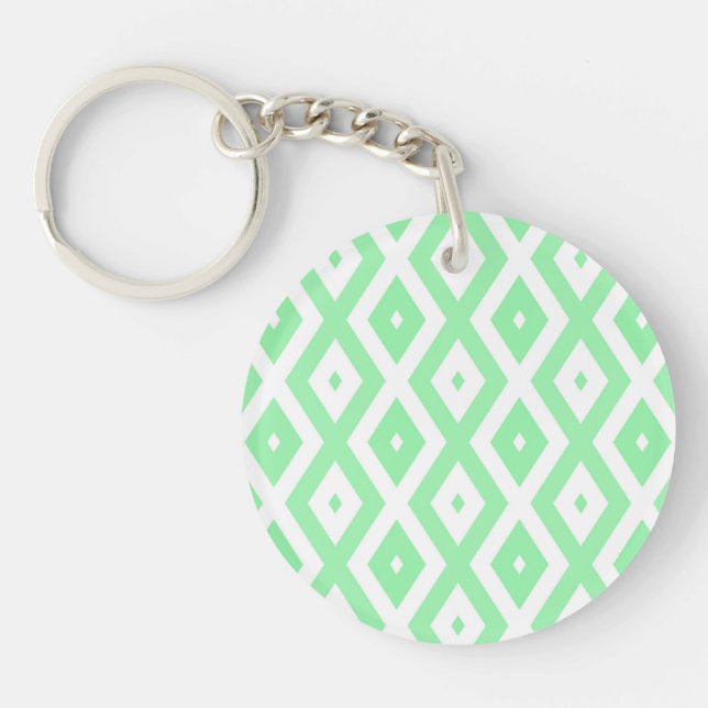 Green and white diamond pattern key ring (Front)