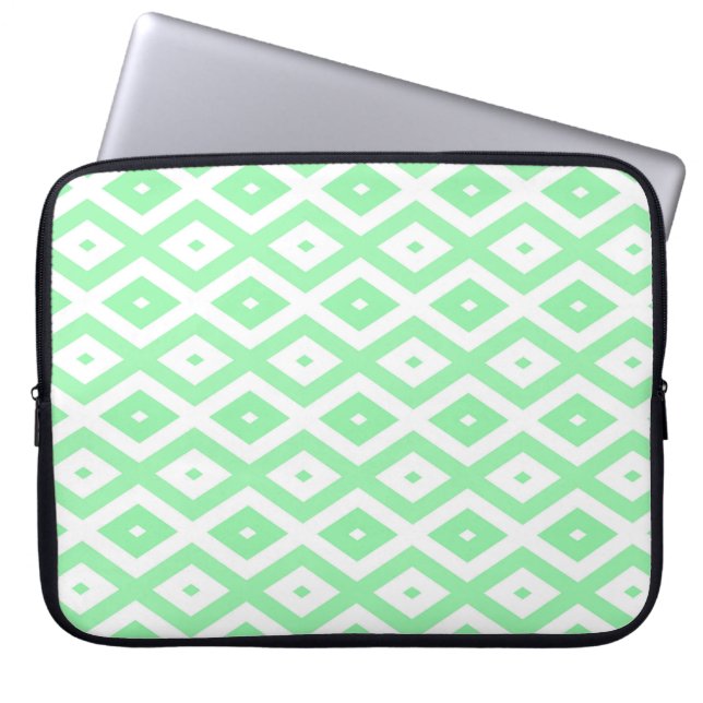 Green and white diamond pattern laptop sleeve (Front)