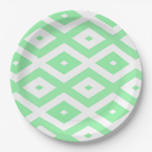 Green and white diamond pattern paper plate