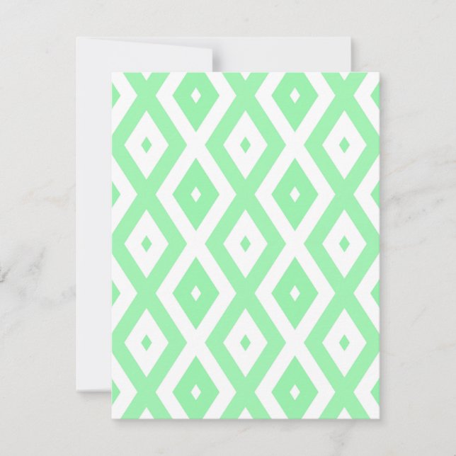 Green and white diamond pattern RSVP card (Front)