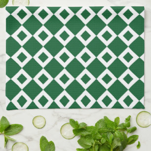 Green and White Diamond Pattern Tea Towel