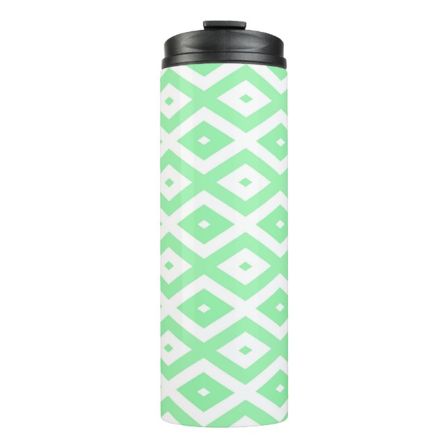 Green and white diamond pattern thermal tumbler (Front)