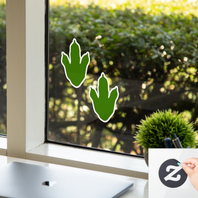 Green and White Dinosaur Footprint Birthday Window Cling (Office)