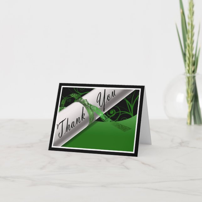 Green and White Diploma Thank You Card (Front)