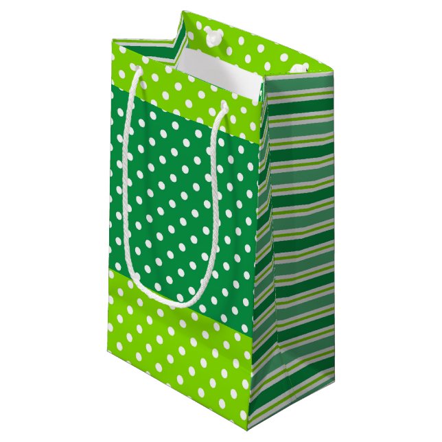 Green And White Dots And Stripes Gift Bag (Front Angled)