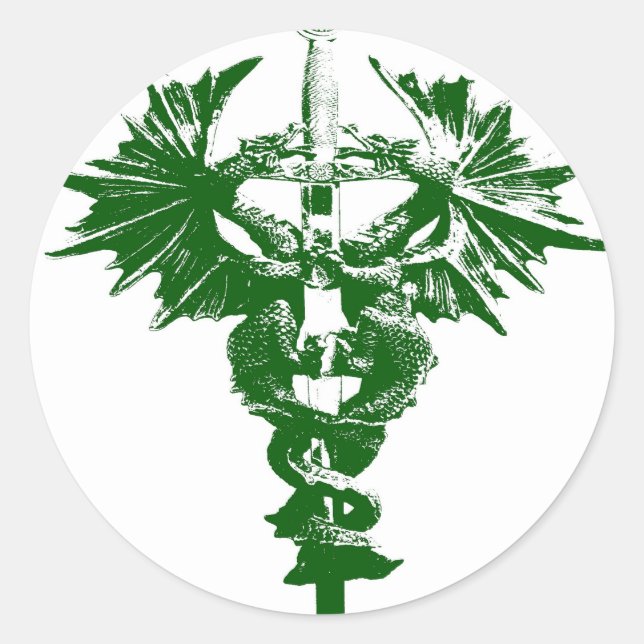 Green and White Dragons Classic Round Sticker (Front)