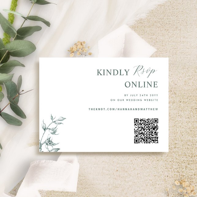 Green and White Elegant QR Code RSVP Wedding Enclosure Card (Creator Uploaded)