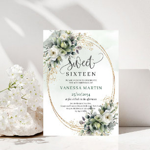 Green And White Eucalyptus Sweet 16 Invitation