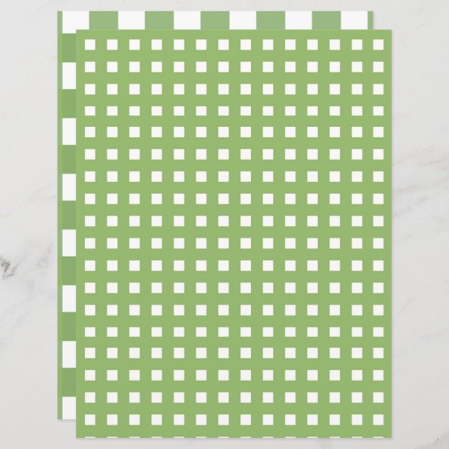 Green and White Farmhouse Plaid Scrapbook Paper  (Front/Back)
