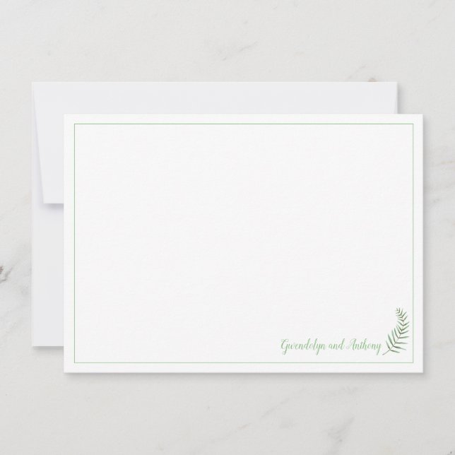 Green and White Fern Personalised Flat Note Invitation (Front)