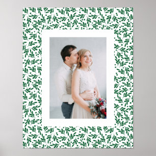 Green and White Festive Foliage   Holiday Poster