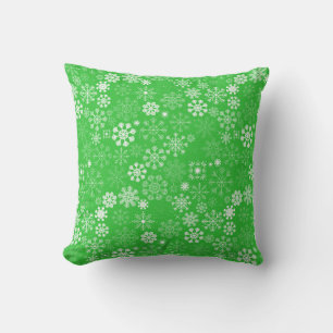 Green and White Festive Snowflakes - Christmas Cushion