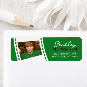 Green and White Filmstrip Photo Return Address