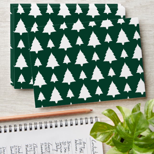 Green And White Fir Christmas Tree Pattern Envelope (Stacked)