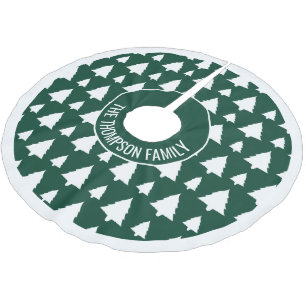 Green And White Fir Christmas Tree Pattern & Text Brushed Polyester Tree Skirt