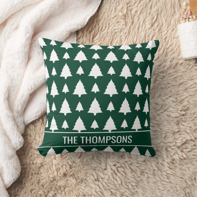 Green And White Fir Christmas Tree Pattern & Text Cushion (Blanket)