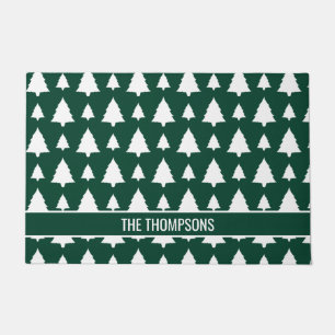 Green And White Fir Christmas Tree Pattern & Text Doormat