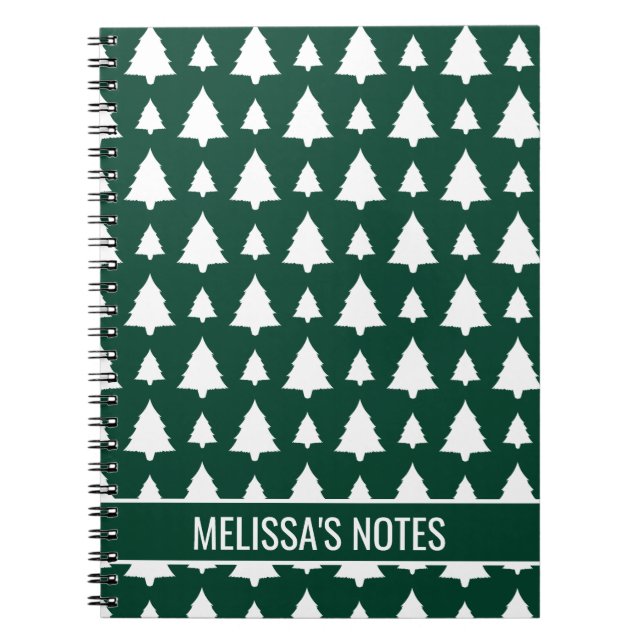 Green And White Fir Christmas Tree Pattern & Text Notebook (Front)