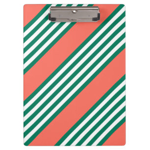 Green and white five stripe pattern with coral clipboard