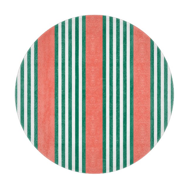 Green and white five stripe pattern with coral cutting board (Front)