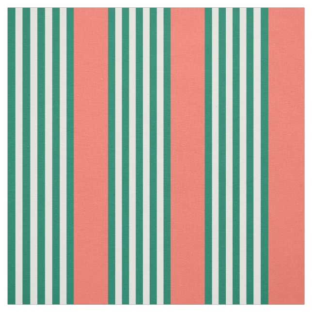 Green and white five stripe pattern with coral fabric (Swatch)