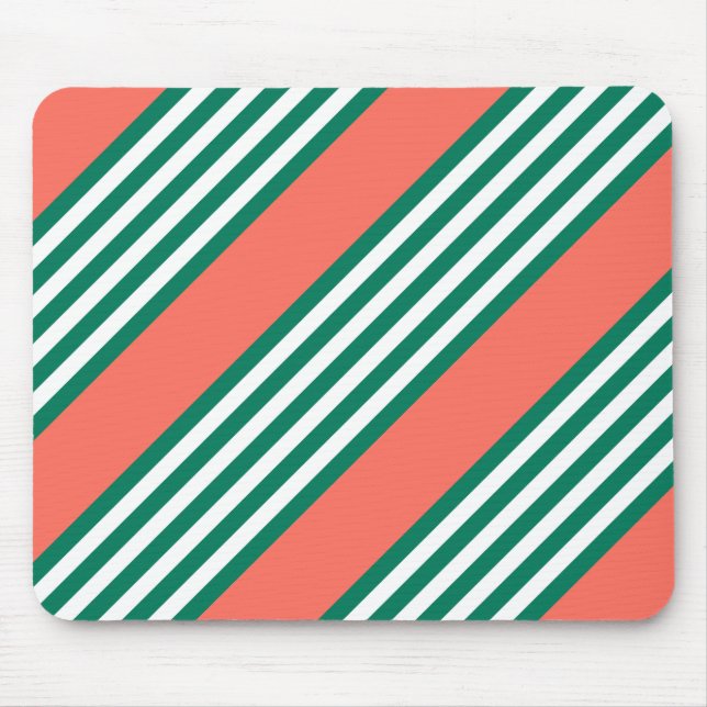 Green and white five stripe pattern with coral mouse mat (Front)