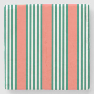 Green and white five stripe pattern with coral stone coaster