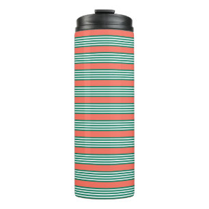 Green and white five stripe pattern with coral thermal tumbler