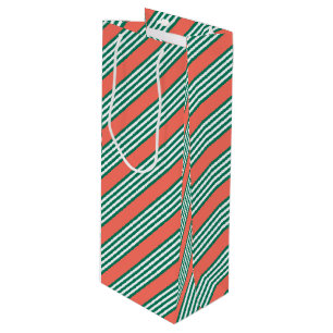 Green and white five stripe pattern with coral wine gift bag