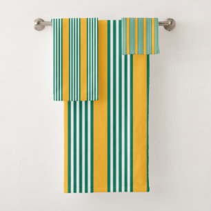 Green and white five stripe pattern with yellow bath towel set