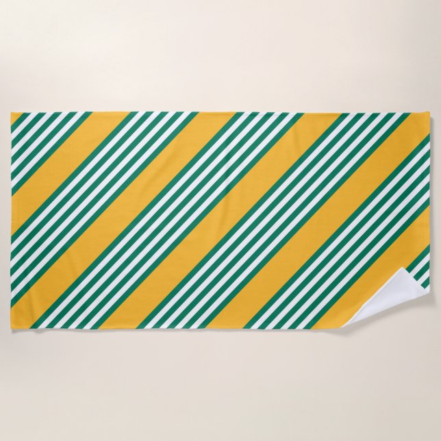 Green and white five stripe pattern with yellow beach towel (Front)