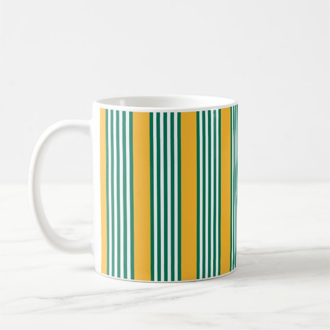 Green and white five stripe pattern with yellow coffee mug (Left)
