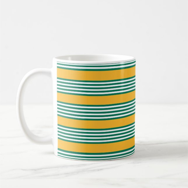 Green and white five stripe pattern with yellow coffee mug (Left)