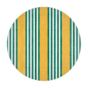 Green and white five stripe pattern with yellow cutting board