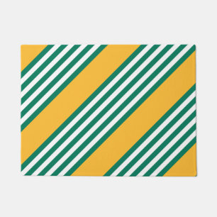 Green and white five stripe pattern with yellow doormat
