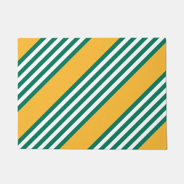 Green and white five stripe pattern with yellow doormat (Front)
