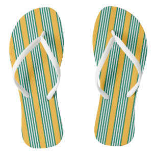 Green and white five stripe pattern with yellow flip flops
