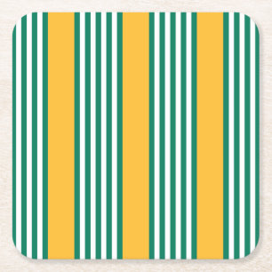 Green and white five stripe pattern with yellow square paper coaster