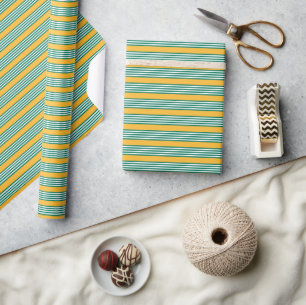 Green and white five stripe pattern with yellow wrapping paper
