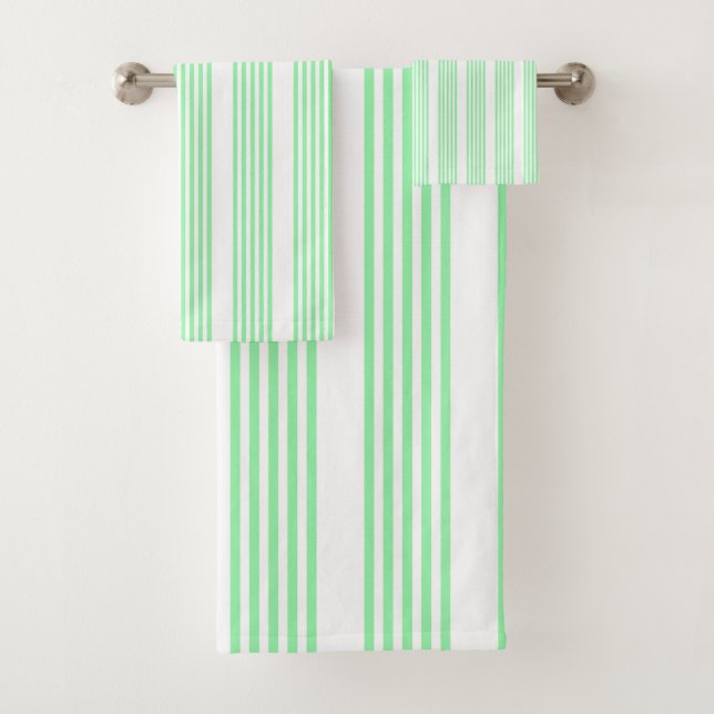 Green and white five stripes pattern bath towel set (Insitu)