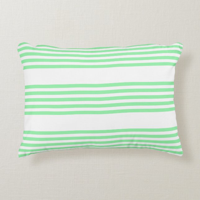 Green and white five stripes pattern decorative cushion (Front)