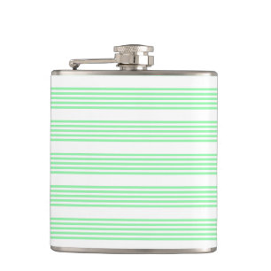 Green and white five stripes pattern hip flask
