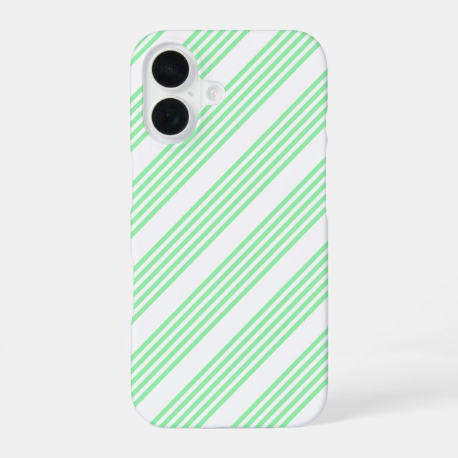Green and white five stripes pattern iPhone 16 case (Back)