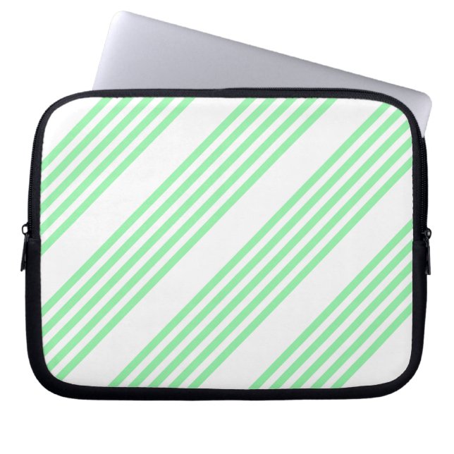 Green and white five stripes pattern laptop sleeve (Front)