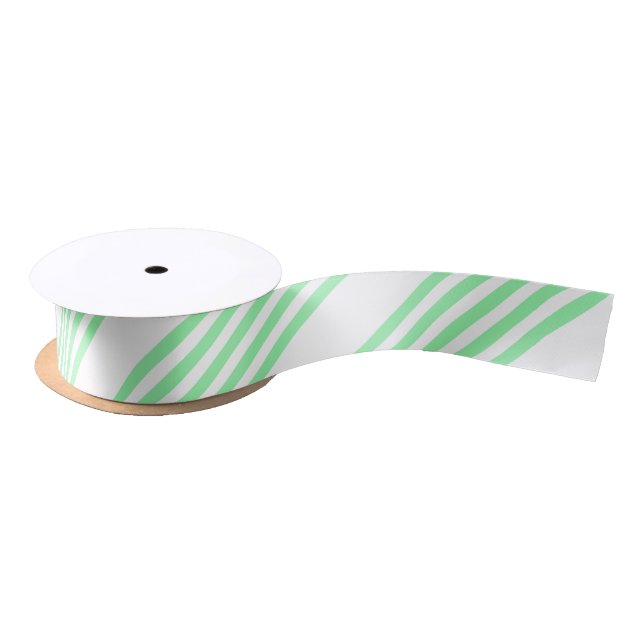 Green and white five stripes pattern satin ribbon (Spool)