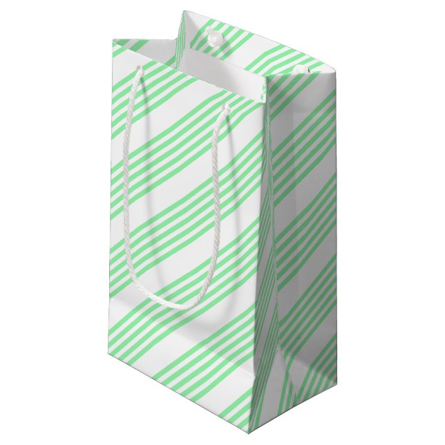 Green and white five stripes pattern small gift bag (Front Angled)
