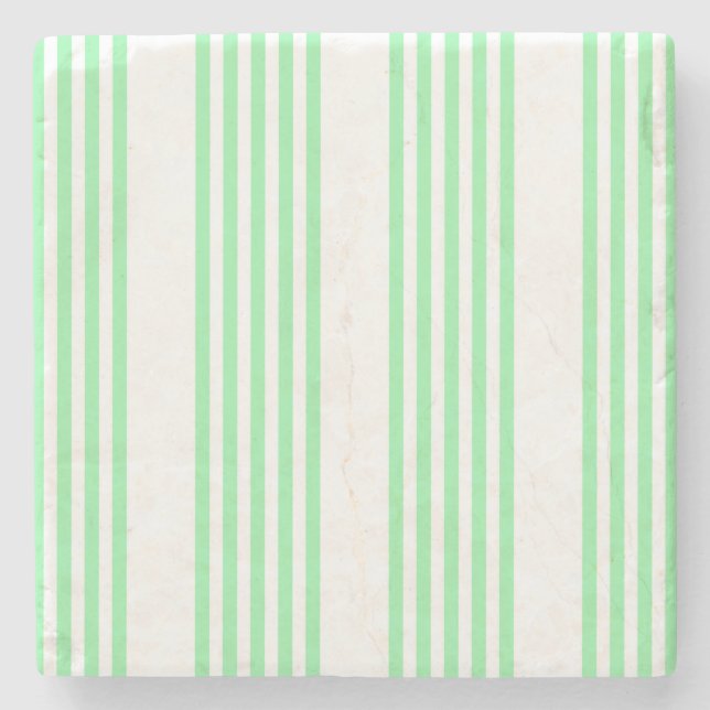 Green and white five stripes pattern stone coaster (Front)