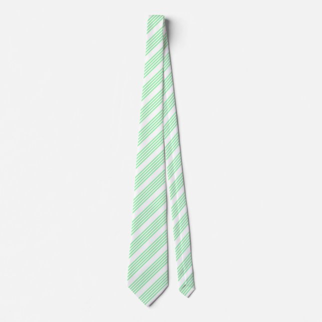 Green and white five stripes pattern tie (Front)